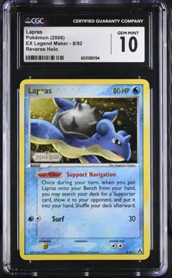 Pokemon Lapras EX Legend Maker Reverse Holo Rare #8 CGC 10 GEM MINT - Image 1
