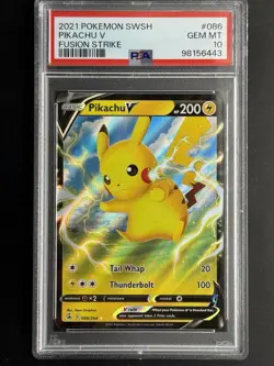 2021 Pokemon Sword & Shield Fusion Strike #086 Pikachu V PSA 10 Gem Mint - Image 1