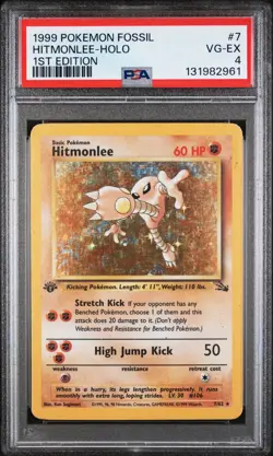 1999 Pokemon Fossil 1st Edition Holo Hitmonlee #7 PSA 4 - Image 1