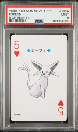 PSA 9 POKEMON PLAYING CARD ESPEON 5 HEARTS 2000 POKEMON CENTER SILVER 375 - Image 1