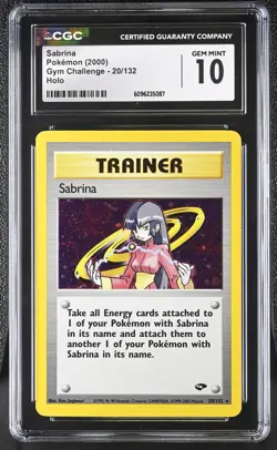CGC 10 GEM MINT Sabrina 2000 Gym Challenge 20/132 Holo Pokemon Card - Image 1