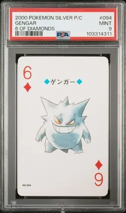 PSA 9 POKEMON PLAYING CARD GENGAR #094 6 DIAMONDS 2000 POKEMON CENTER SILVER 374 - Image 1