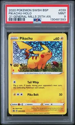 2020 Pokemon General Mills 25th Anniversary PIKACHU #039 Holo - PSA 9 MINT - Image 1