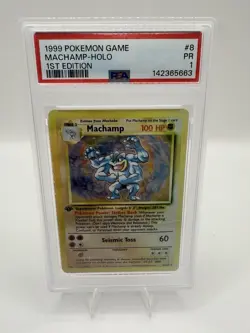 1999 Pokemon Machamp-Holo 1st Edition Shadowless PSA 1 Fresh Cert - Image 1