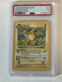 Pokemon TCG Raichu Holo Rare Shadowless Base Set PSA 5 14/102 1999 - Image 1