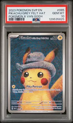 2023 POKEMON SVP EN-SV BLACK STAR PROMO #085 PIKACHU WITH GREY FELT HAT PSA 10 - Image 1