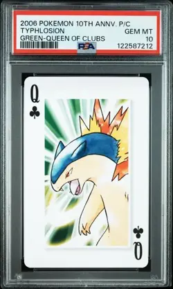 PSA 10 POKEMON PLAYING CARD TYPHLOSION GREEN QUEEN CLUBS 10TH ANNIVERSARY 328 - Image 1