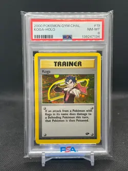 2000 Pokemon Gym Challenge Unlimited Koga Holo #19 PSA 8 - Image 1