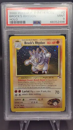 PSA 9 2000 POKEMON GYM HEROES BROCK'S RHYDON HOLO - Image 1