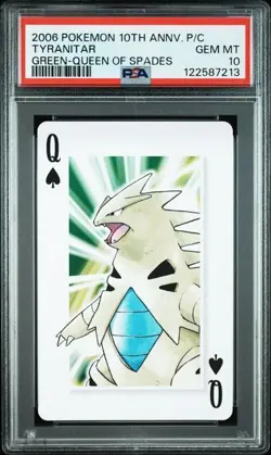 PSA 10 POKEMON PLAYING CARD TYRANITAR GREEN QUEEN SPADES 10TH ANNIVERSARY 329 - Image 1
