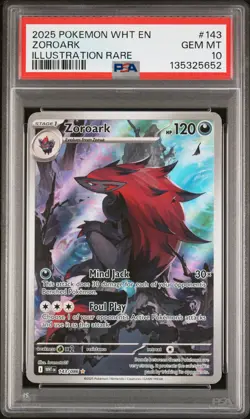 2025 POKEMON WHT EN-WHITE FLARE ILLUSTRATION RARE #143 ZOROARK PSA 10 - Image 1