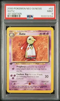 PSA 9 POKEMON ENGLISH 1ED XATU 52/111 UNCOMMON NEO GENESIS 2000 MINT 448 - Image 1