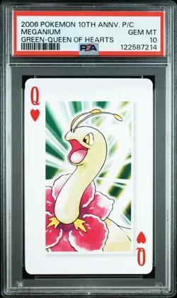 PSA 10 POKEMON PLAYING CARD MEGANIUM GREEN QUEEN HEARTS 10TH ANNIVERSARY 330 - Image 1