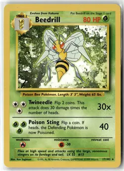 Beedrill ⭐ 17/102 Rare Base Set 1999 Pokemon LP - Image 1