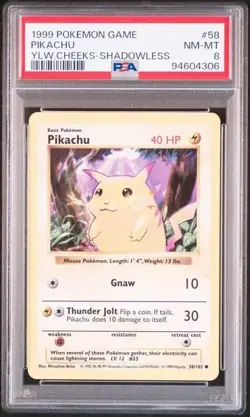 PSA 8 POKEMON ENGLISH SHADOWLESS PIKACHU 58/102 BASE SET 1999 452 - Image 1