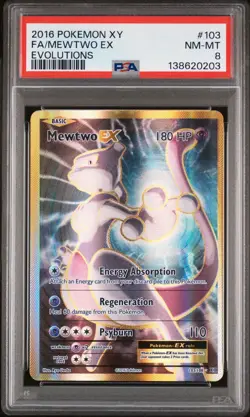 2016 POKEMON XY EVOLUTIONS #103 FULL ART/MEWTWO EX PSA 8 - Image 1