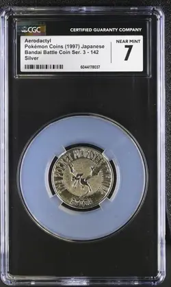 CGC 7 JAPANESE POKEMON COINS AERODACTYL BANDAI BATTLE COIN 1997 MINT 111 - Image 1
