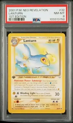 PSA 8 POKEMON ENGLISH 1ED LANTURN 32/64 NEO REVELATION 2001 451 - Image 1