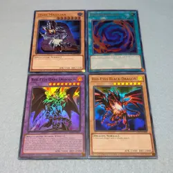 Yugioh Red Eyes Dark Dragoon + Dark Magician + Red Eyes Black Dragon 4 Card Set - Image 1