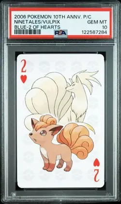 PSA 10 POKEMON PLAYING CARD NINETAILS VULPIX BLUE 2 HEARTS 10TH ANNIVERSARY 288 - Image 1