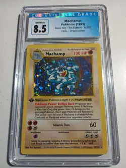 💎CGC 8.5💎 NM Machamp Base Set 1st Edition Shadowless Holo Pokemon Card 8/102 - Image 1