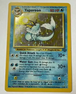 1999 Pokemon TCG Jungle Set Vaporeon 12/64 Holo Rare Vintage Card LP - Image 4