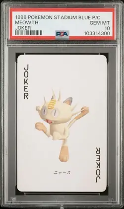 PSA 10 POKEMON PLAYING CARD MEOWTH JOKER STADIUM BLUE 385 - Image 1