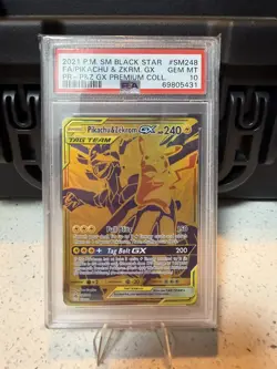 PSA 10 GEM MINT PIKACHU & ZEKROM GX SM248 POKEMON SUN & MOON BLACK STAR PROMO - Image 1