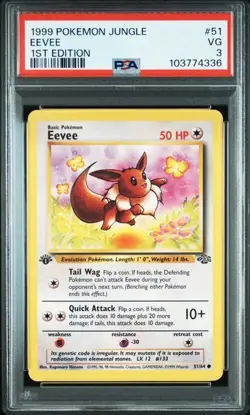 PSA 3 POKEMON ENGLISH 1ED EEVEE 51/64 JUNGLE 1999 457 - Image 1