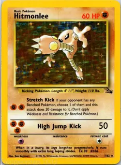 Hitmonlee 7/62 Holo Rare Fossil Pokemon MP - Image 1