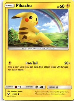 Pokemon TCG Pikachu 28/73 Shining Legends Regular Non Holo Rare Lightly Played - Image 1