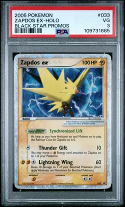 2005 POKEMON BLACK STAR PROMOS #033 ZAPDOS EX-HOLO PSA 3 - Image 1