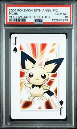 PSA 10 POKEMON PLAYING CARD PICHU YELLOW JACK SPADES 10TH ANNIVERSARY 291 - Image 1