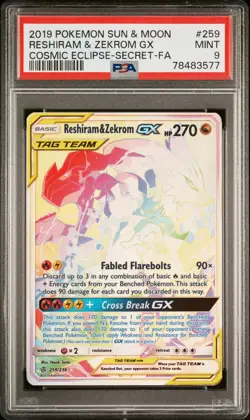 Pokemon Reshiram & Zekrom GX (Secret) 259/236 Sm-Cosmic Eclipse Holo PSA 9 - Image 1