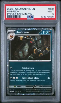 Pokemon Costco Prismatic Evolutions 8-Pack Mini Tins Promo UMBREON PSA 9 Swirls - Image 1