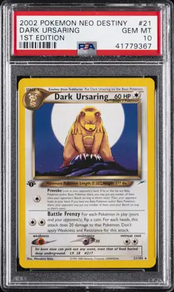 2002 POKEMON NEO DESTINY 1ST ED #21 DARK URSARING PSA 10 - Image 1