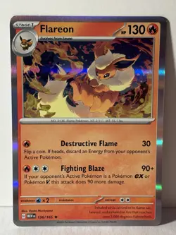 Flareon Holo 136/165 SV: Scarlet & Violet 151 NM Pokemon Fast Ship - Image 1