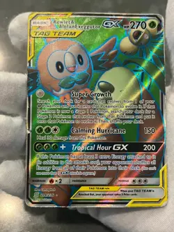 Pokemon TCG Rowlet & Alolan Exeggutor GX 214/236 Tag Team Full Art Holo DMG - Image 3