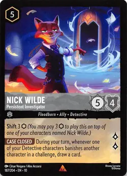 Nick Wilde Persistent Investigator 187/204 Whispers in the Well Disney Lorcana - Image 1