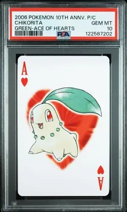 PSA 10 POKEMON PLAYING CARD CHIKORITA GREEN ACE HEARTS 10TH ANNIVERSARY 347 - Image 1