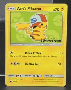 Pokemon TCG Ash's Pikachu Black Star Promo Card SM112 2017 - I Choose You Movie - Image 1