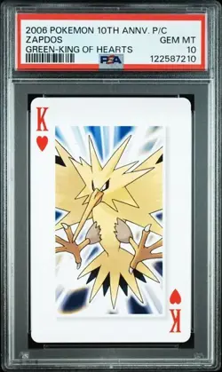 PSA 10 POKEMON PLAYING CARD ZAPDOS GREEN KING HEARTS 10TH ANNIVERSARY 301 - Image 1