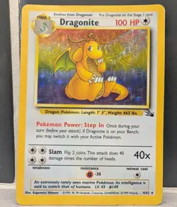 Dragonite 4/62 Holo Fossil Set Pokemon Card WOTC Played 1999 Vintage - Image 1
