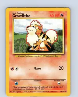 Pokemon TCG Growlithe Base Set 28/102 Unlimited Regular Common Card WOTC HP-MP - Image 1