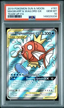 2019 POKEMON SUN & MOON TEAM UP #161 FULL ART/MAGIKARP & WAILORD GX PSA 10 - Image 1