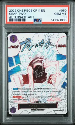 2025 ONE PIECE OP11-A FIST OF DIVINE SPEED ALTERNATE ART #080 GEAR TWO PSA 10 - Image 1