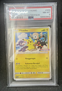 Pokemon Indonesia Pikachu 009/SM-P INDOMARET STAMP (Exclusive Art!) PSA 8 - Image 1