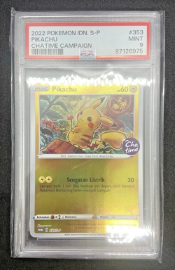 Pokemon TCG Indonesia Pikachu Promo 353/S-P Chatime Campaign Stamp PSA 9 - Image 1