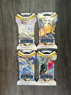 Pokemon Silver Tempest Sleeved Booster Packs Complete Art Set 4x 820650870927 - Image 1