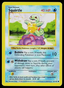 Pokemon Card - Squirtle Base Set (Shadowless) 63/102 Common - Image 1